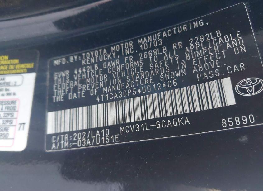 Photo 9 of 2004 Toyota Camry SOLARA SLE V6 (VIN 4T1CA30P54U012406)
