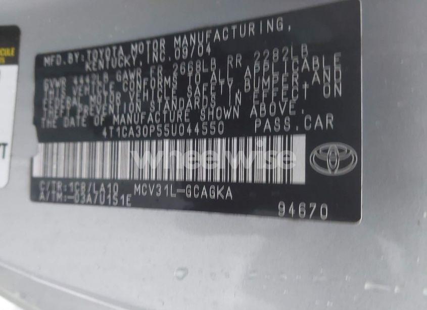 Photo 9 of 2005 Toyota Camry SOLARA SLE V6 (VIN 4T1CA30P55U044550)