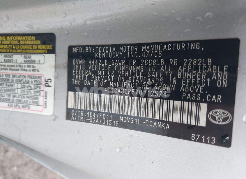 Photo 9 of 2007 Toyota Camry SOLARA SPORT V6 (VIN 4T1CA30P57U112574)