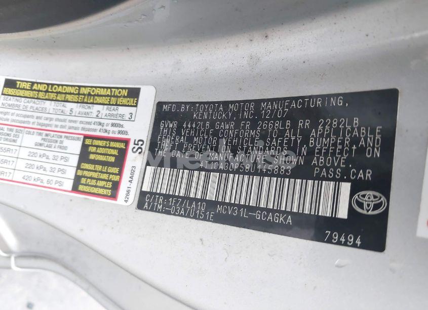 Photo 9 of 2008 Toyota Camry SOLARA SLE V6 (VIN 4T1CA30P58U145883)