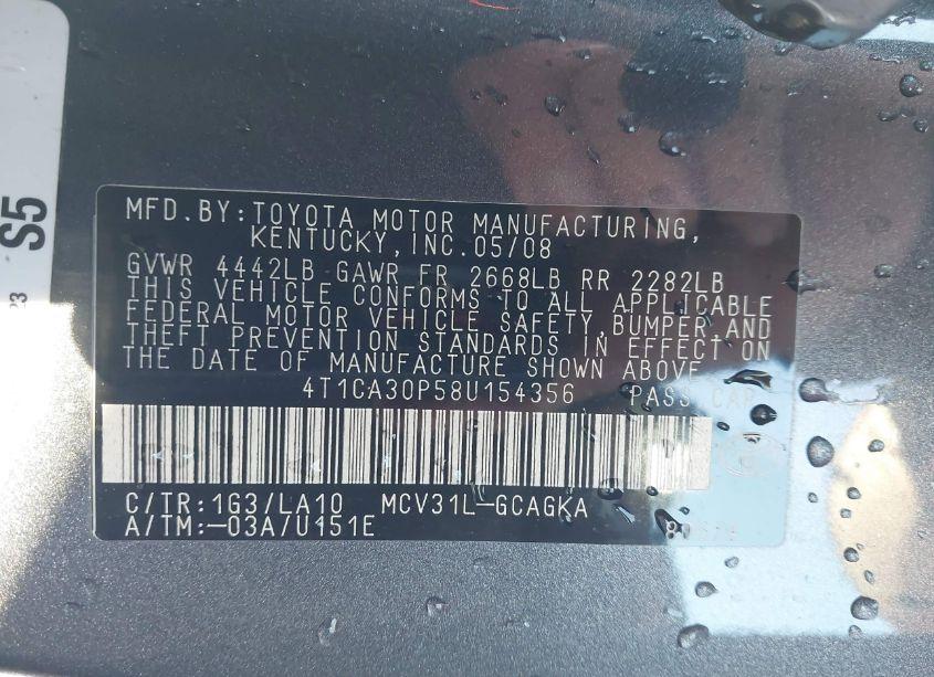 Photo 9 of 2008 Toyota Camry SOLARA SLE V6 (VIN 4T1CA30P58U154356)