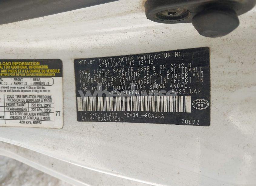 Photo 9 of 2004 Toyota Camry SOLARA SLE V6 (VIN 4T1CA30P64U018229)