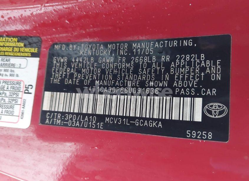 Photo 9 of 2006 Toyota Camry SOLARA SLE V6 (VIN 4T1CA30P66U091636)