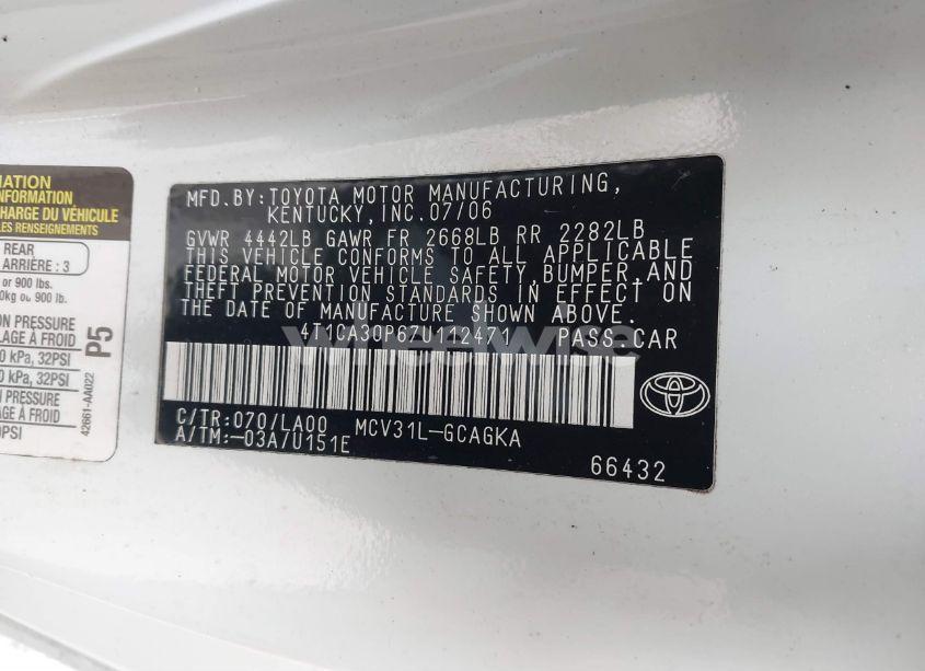 Photo 9 of 2007 Toyota Camry SOLARA SLE V6 (VIN 4T1CA30P67U112471)