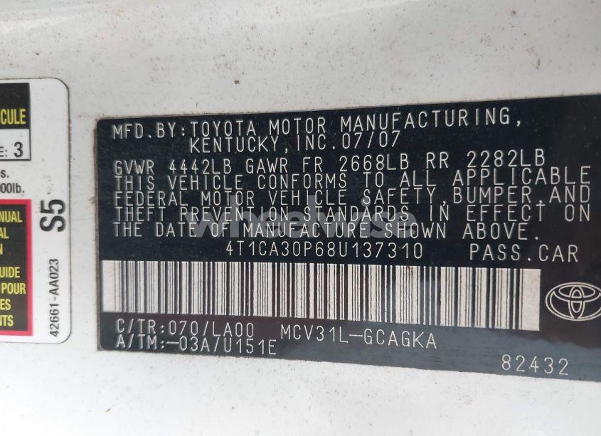 Photo 9 of 2008 Toyota Camry SOLARA SLE V6 (VIN 4T1CA30P68U137310)