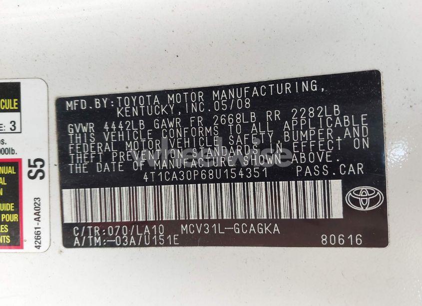 Photo 9 of 2008 Toyota Camry SOLARA SLE V6 (VIN 4T1CA30P68U154351)