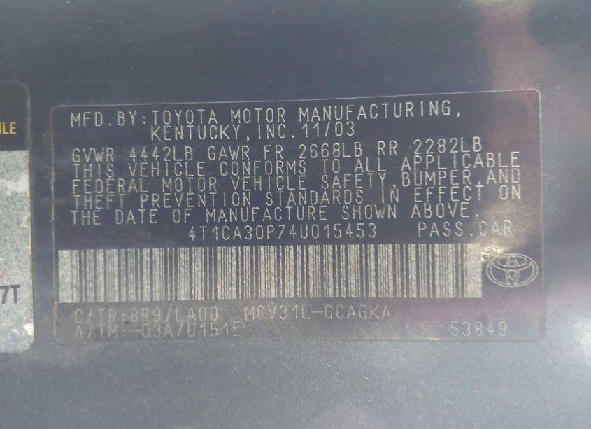 Photo 9 of 2004 Toyota Camry SOLARA SLE V6 (VIN 4T1CA30P74U015453)