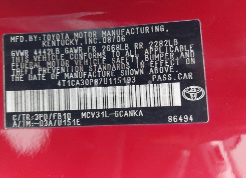 Photo 9 of 2007 Toyota Camry SOLARA SE V6 (VIN 4T1CA30P87U115193)
