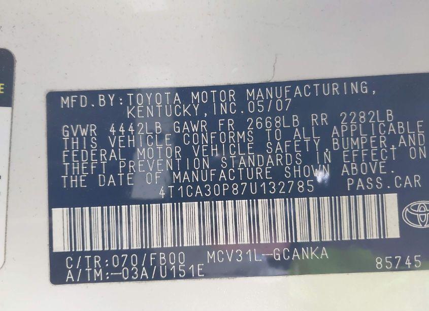 Photo 9 of 2007 Toyota Camry SOLARA SE V6 (VIN 4T1CA30P87U132785)