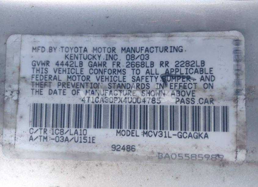 Photo 9 of 2004 Toyota Camry SOLARA SLE V6 (VIN 4T1CA30PX4U004785)