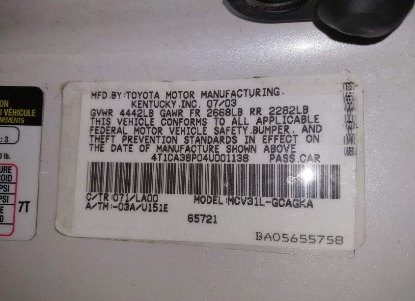 Photo 9 of 2004 Toyota Camry SOLARA SLE V6 (VIN 4T1CA38P04U001138)