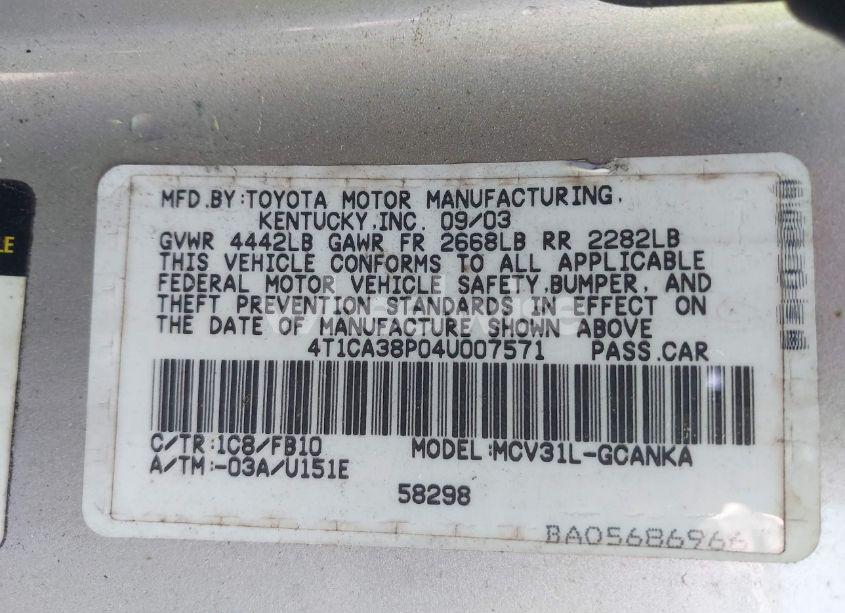 Photo 9 of 2004 Toyota Camry SOLARA SE V6 (VIN 4T1CA38P04U007571)