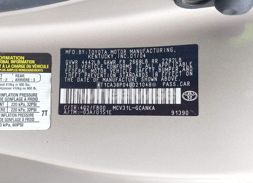 Photo 9 of 2004 Toyota Camry SOLARA SE V6 (VIN 4T1CA38P04U021048)