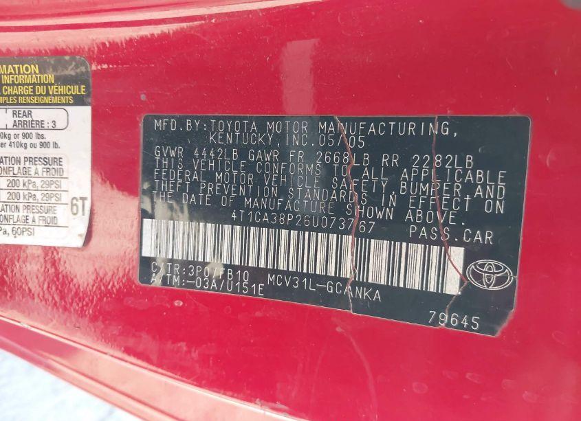 Photo 9 of 2006 Toyota Camry SOLARA SE V6 (VIN 4T1CA38P26U073767)