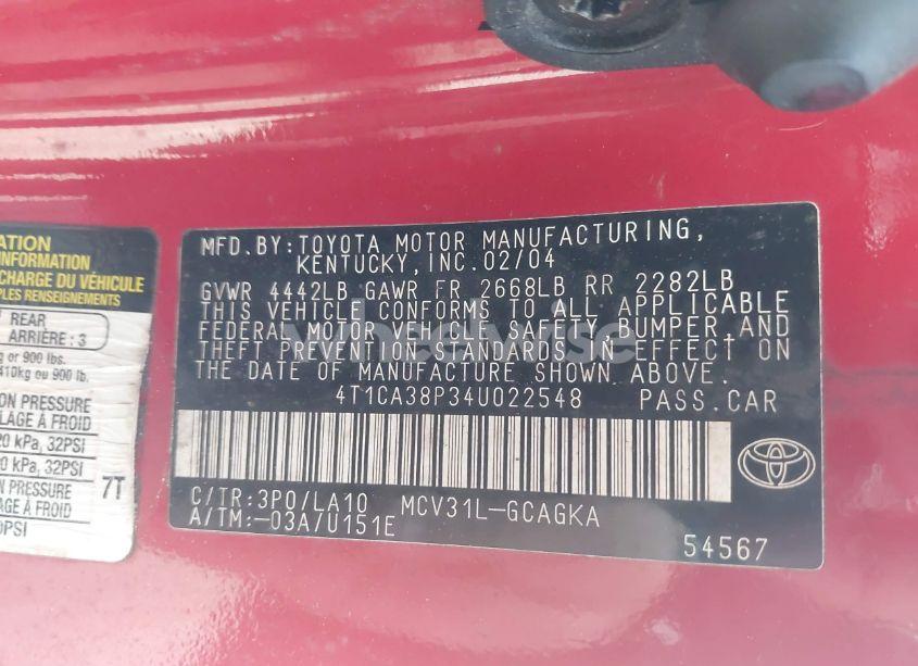 Photo 9 of 2004 Toyota Camry SOLARA SLE V6 (VIN 4T1CA38P34U022548)