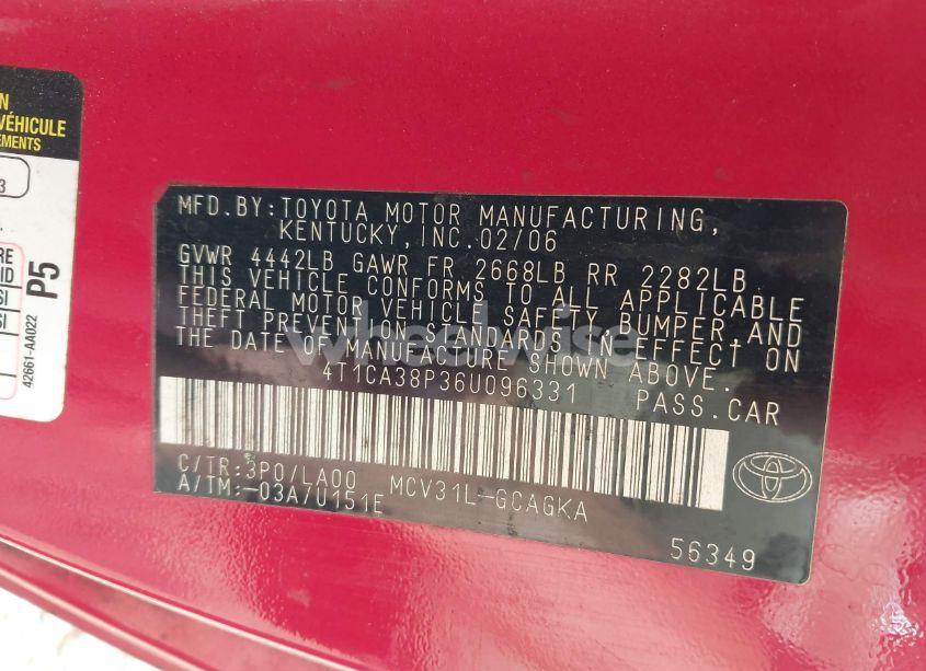 Photo 9 of 2006 Toyota Camry SOLARA SLE V6 (VIN 4T1CA38P36U096331)