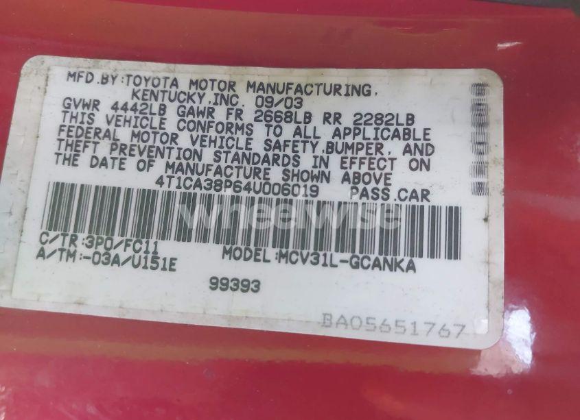 Photo 9 of 2004 Toyota Camry SOLARA SE/SLE (VIN 4T1CA38P64U006019)