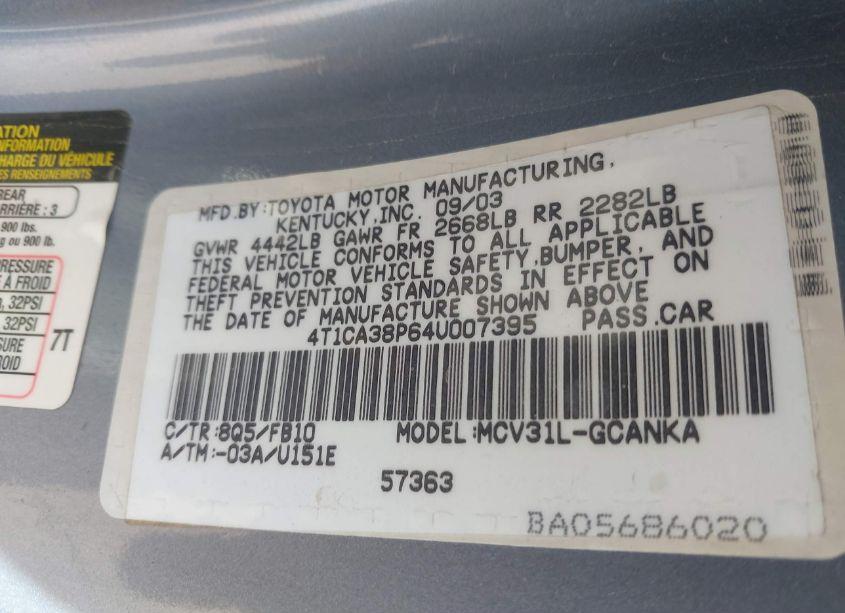 Photo 9 of 2004 Toyota Camry SOLARA SE V6 (VIN 4T1CA38P64U007395)