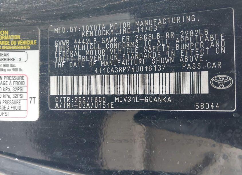 Photo 9 of 2004 Toyota Camry SOLARA SE V6 (VIN 4T1CA38P74U016137)