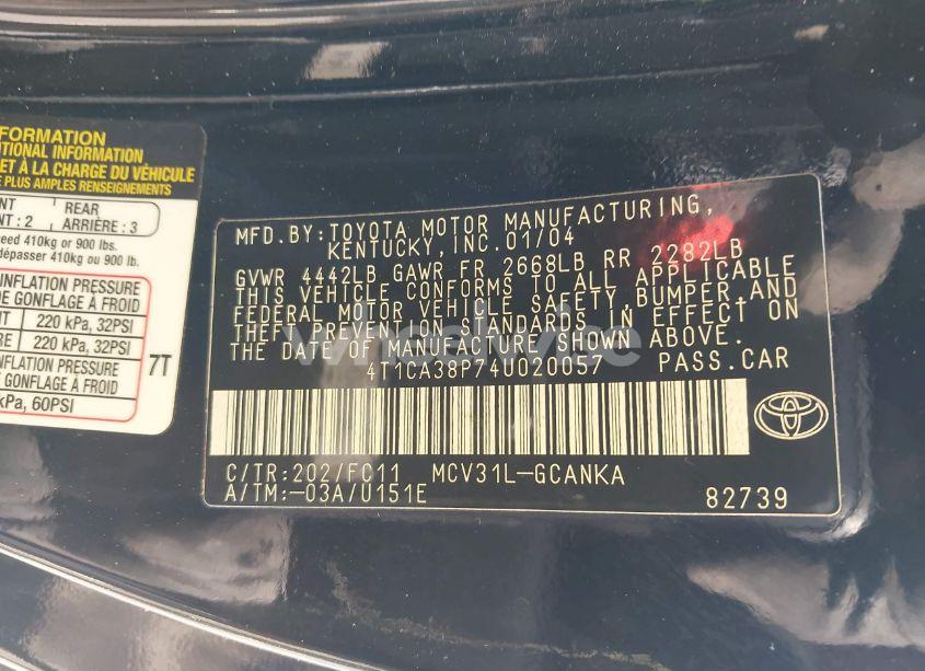 Photo 9 of 2004 Toyota Camry SOLARA SE/SLE (VIN 4T1CA38P74U020057)