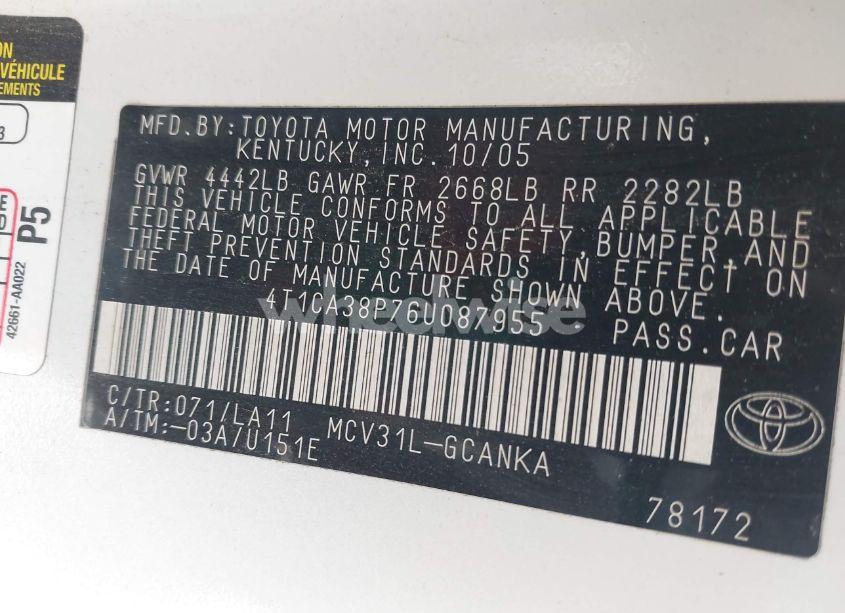 Photo 9 of 2006 Toyota Camry SOLARA SE SPORT V6 (VIN 4T1CA38P76U087955)