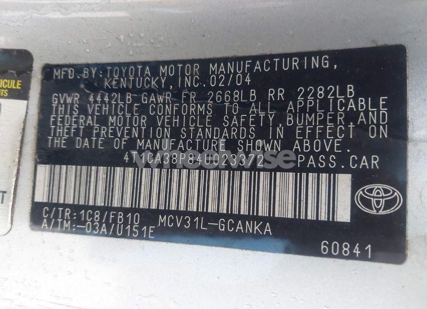 Photo 9 of 2004 Toyota Camry SOLARA SE V6 (VIN 4T1CA38P84U023372)