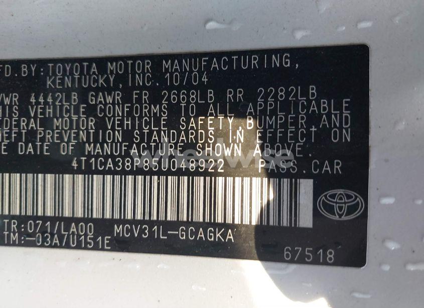 Photo 9 of 2005 Toyota Camry SOLARA SLE V6 (VIN 4T1CA38P85U048922)