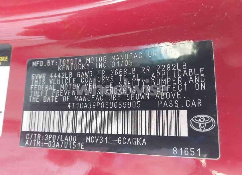Photo 9 of 2005 Toyota Camry SOLARA SLE V6 (VIN 4T1CA38P85U059905)
