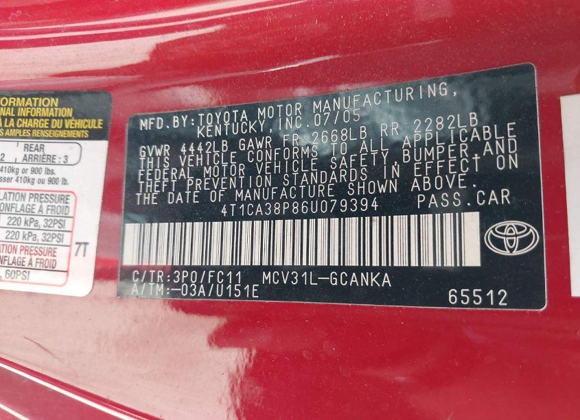 Photo 9 of 2006 Toyota Camry SOLARA SE SPORT V6 (VIN 4T1CA38P86U079394)