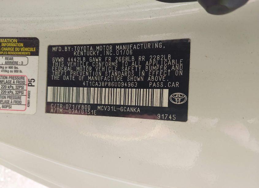 Photo 9 of 2006 Toyota Camry SOLARA SE V6 (VIN 4T1CA38P86U094963)