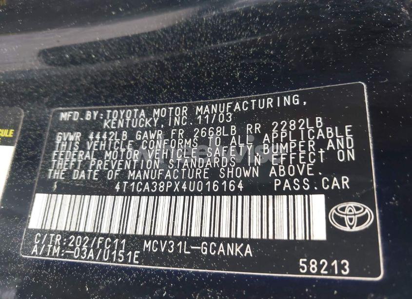 Photo 9 of 2004 Toyota Camry SOLARA SE SPORT V6 (VIN 4T1CA38PX4U016164)