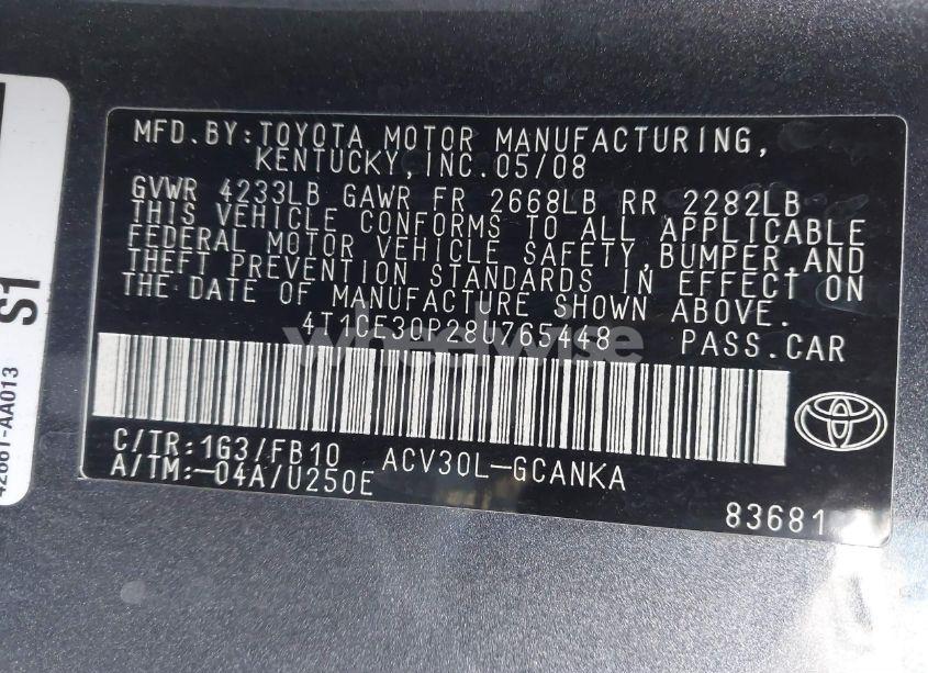 Photo 9 of 2008 Toyota Camry SOLARA SE (VIN 4T1CE30P28U765448)