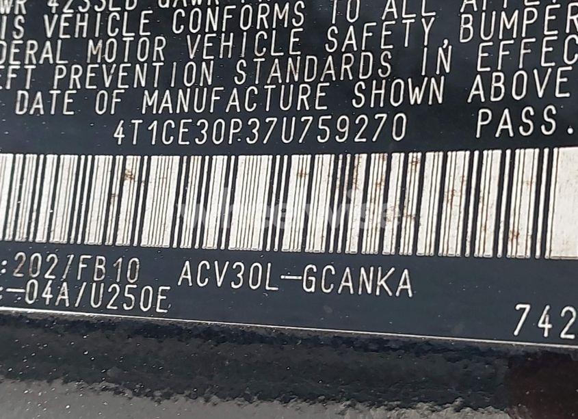 Photo 9 of 2007 Toyota Camry SOLARA SE (VIN 4T1CE30P37U759270)