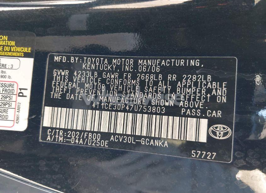 Photo 9 of 2007 Toyota Camry SOLARA SE (VIN 4T1CE30P47U753803)