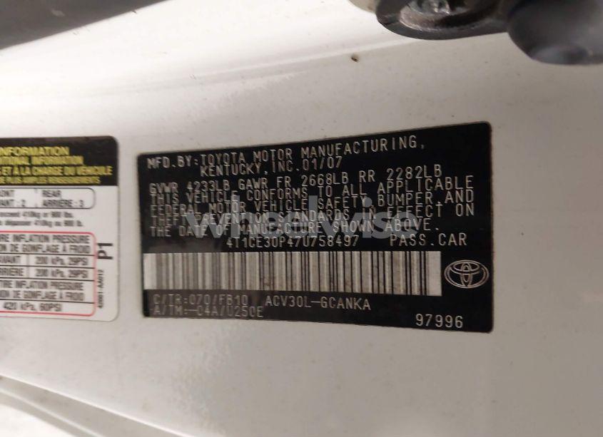 Photo 9 of 2007 Toyota Camry SOLARA SE (VIN 4T1CE30P47U758497)