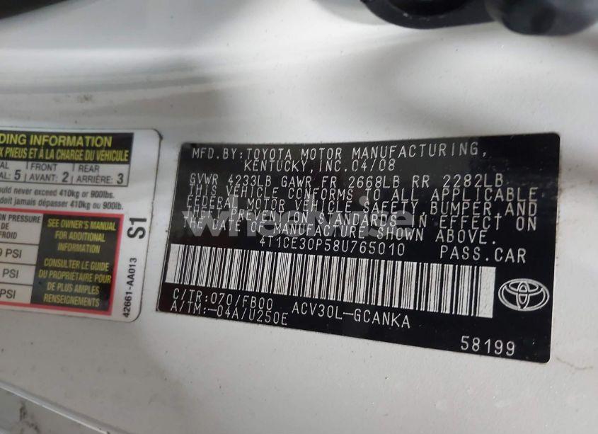 Photo 9 of 2008 Toyota Camry SOLARA SE (VIN 4T1CE30P58U765010)