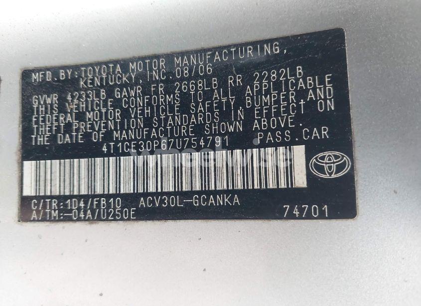 Photo 9 of 2007 Toyota Camry SOLARA SE (VIN 4T1CE30P67U754791)