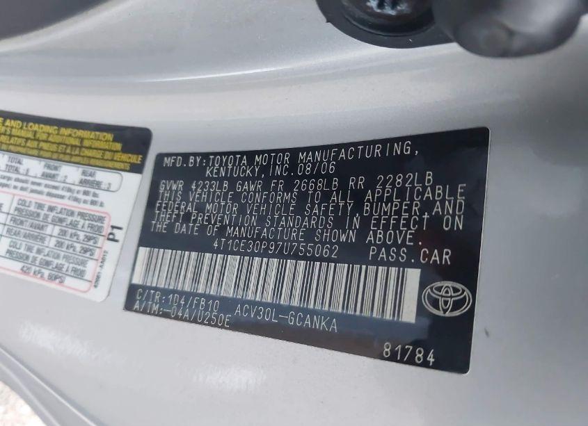 Photo 9 of 2007 Toyota Camry SOLARA SE (VIN 4T1CE30P97U755062)