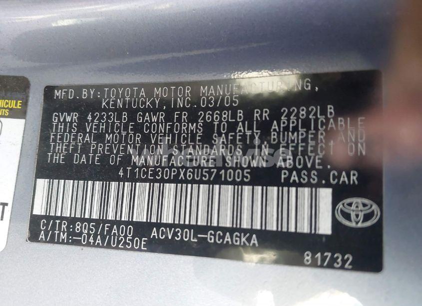Photo 9 of 2006 Toyota Camry SOLARA SLE (VIN 4T1CE30PX6U571005)