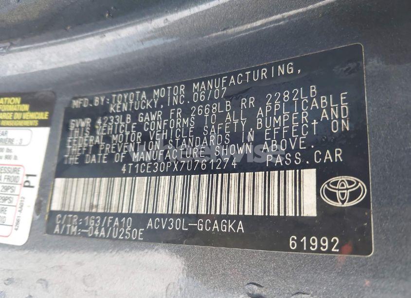 Photo 9 of 2007 Toyota Camry SOLARA SLE (VIN 4T1CE30PX7U761274)