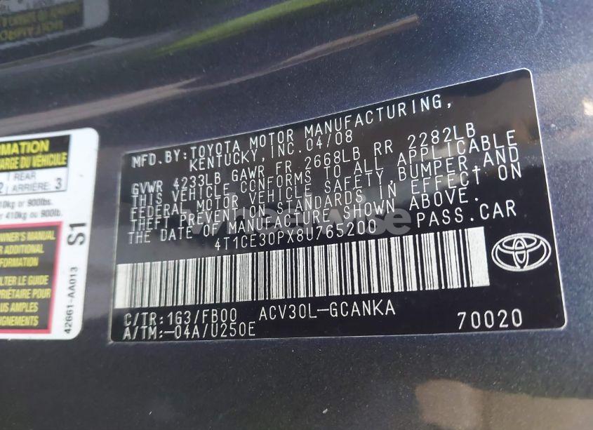 Photo 9 of 2008 Toyota Camry SOLARA SE (VIN 4T1CE30PX8U765200)