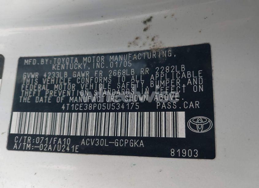 Photo 9 of 2005 Toyota Camry SOLARA SLE (VIN 4T1CE38P05U534175)