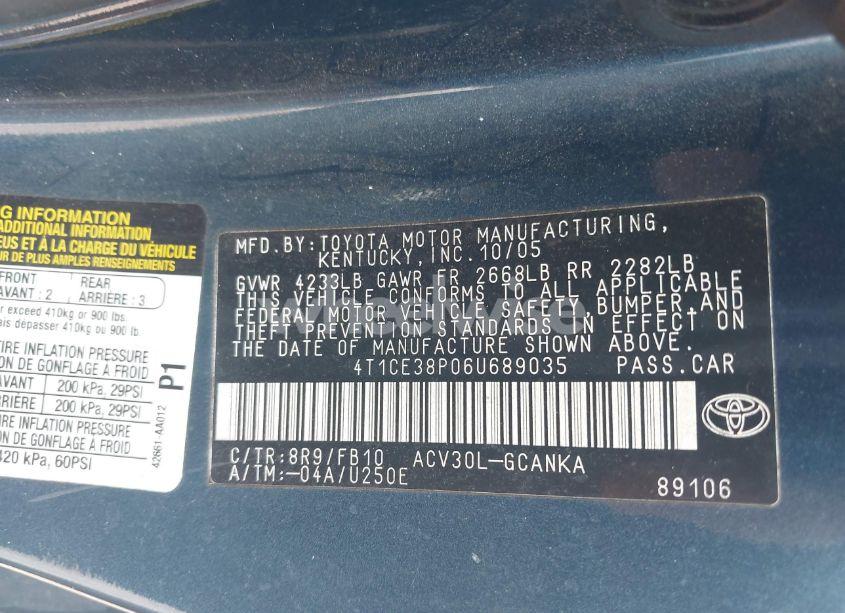 Photo 9 of 2006 Toyota Camry SOLARA SE (VIN 4T1CE38P06U689035)