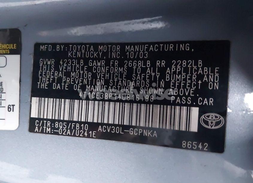 Photo 9 of 2004 Toyota Camry SOLARA SE (VIN 4T1CE38P14U816498)