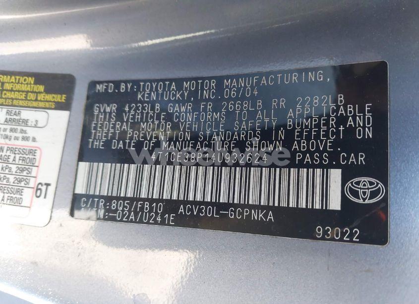 Photo 9 of 2004 Toyota Camry SOLARA SE (VIN 4T1CE38P14U932624)