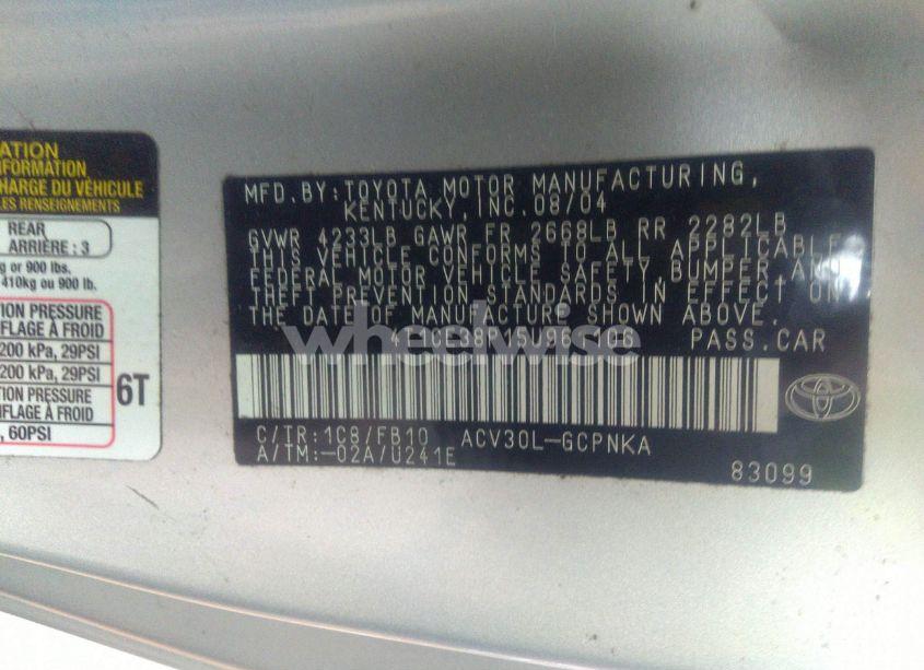 Photo 9 of 2005 Toyota Camry SOLARA SE (VIN 4T1CE38P15U961106)