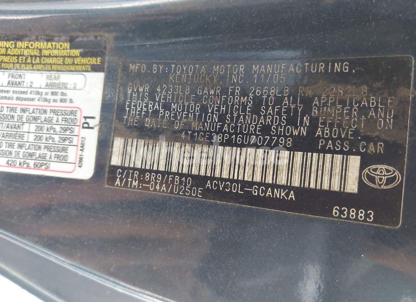 Photo 9 of 2006 Toyota Camry SOLARA SE (VIN 4T1CE38P16U707798)