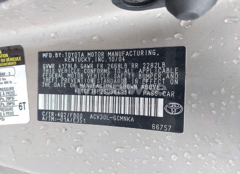 Photo 9 of 2005 Toyota Camry SOLARA SE (VIN 4T1CE38P25U984314)
