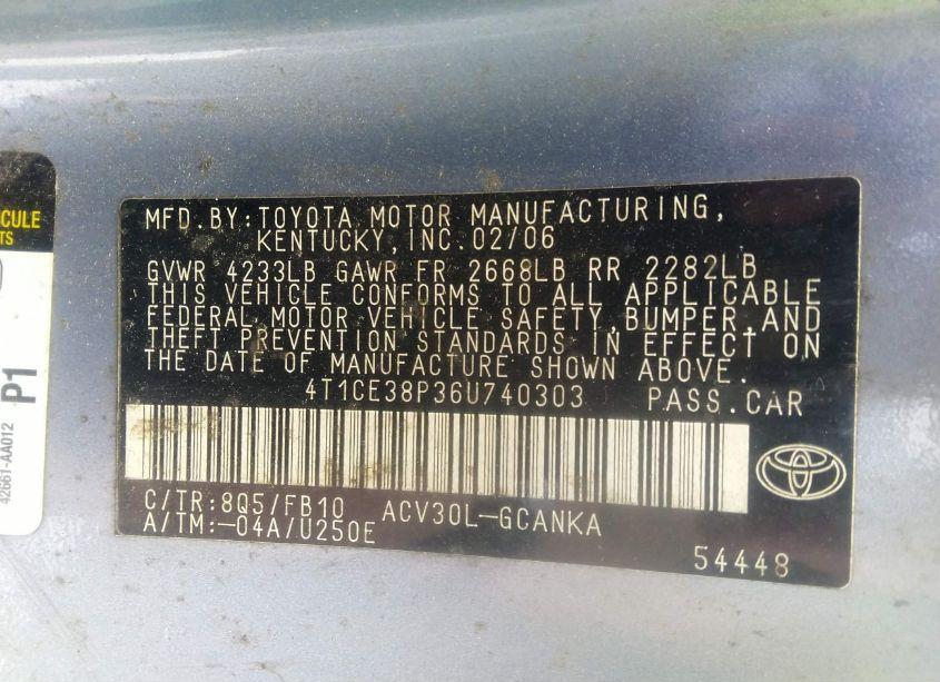 Photo 9 of 2006 Toyota Camry SOLARA SE (VIN 4T1CE38P36U740303)