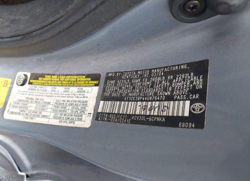 Photo 9 of 2004 Toyota Camry SOLARA SE SPORT (VIN 4T1CE38P44U876470)